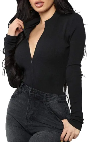 Vista 2 de GEMBERA Body ajustado con cremallera frontal y cuello redondo y manga larga para mujer
