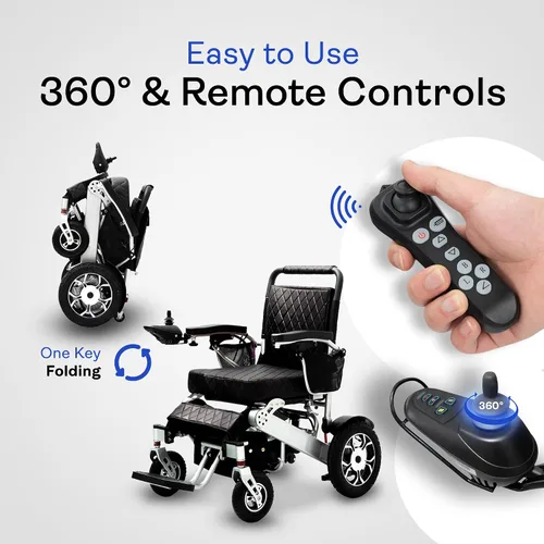 Vista 6 de Alton Mobility Wolf Remote Cuero Negro, Silla de ruedas portátil y ligera fácil de plegar para adultos y personas mayores, silla eléctrica y scooter