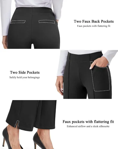 Vista 3 de G4Free Pantalones de vestir para mujer, elásticos, pantalones de trabajo de yoga, pierna ancha, pantalones casuales de negocios con bolsillos