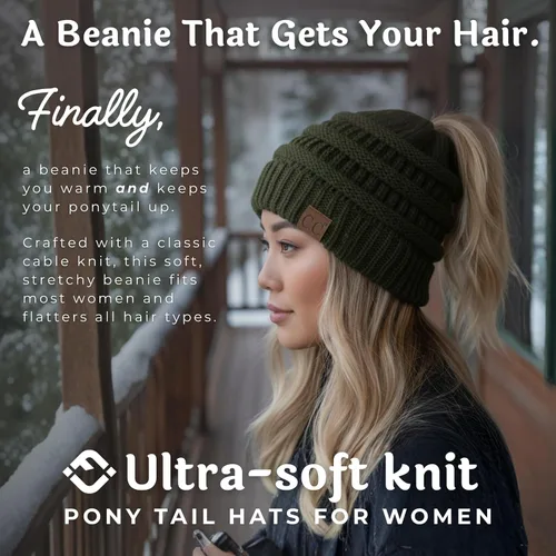 Vista 207 de Funky Junque - Gorro para mujer con ranura para cola de caballo
