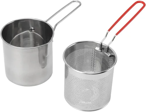Vista 6 de Olla para freír 304 de acero inoxidable con cesta coladora y asa para freír camarones, olla de acero inoxidable 304