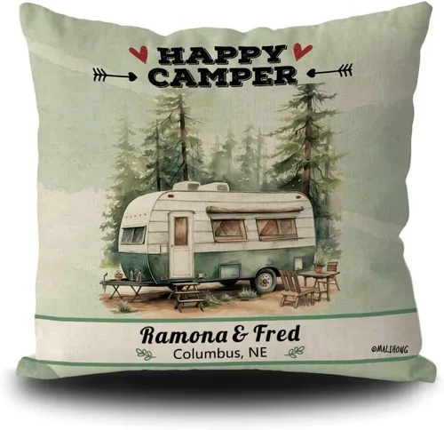 Vista 11 de Personalized Happy Campers Throw Pillow Cover RV Campsite Decoration Pillow Case Fireplace Camping Decor Cushion Cover for Sofa Couch Bed 18x18 Inch