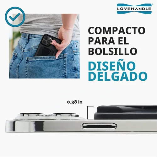 Vista 6 de LoveHandle PRO Compatible con MagSafe Agarre Magnético para Teléfono con Soporte - Montar, Correa y Soporte para Smartphone y Tableta - Anillo