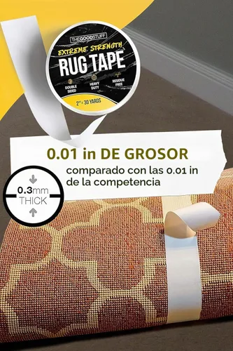 Vista 2 de The Good Stuff Cinta adhesiva de doble cara para alfombras [2 x 10 yardas], cinta resistente antideslizante para alfombras, suelos de madera dura