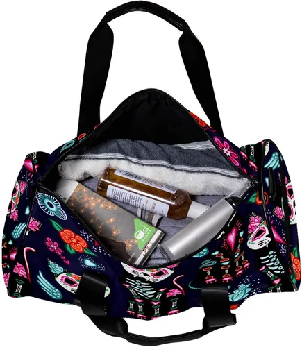Vista 5 de LEVEIS Purple Cat Mexico Helloween Sports Duffel Bag Travel Tote Carry on Weekender Gym Overnight Bag for Men & Women