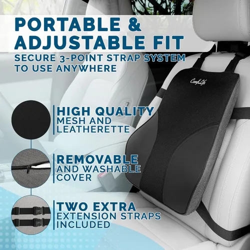 Vista 3 de ComfiLife Almohada de apoyo lumbar para silla de oficina – Almohada lumbar de espuma viscoelástica premium – Respaldo para silla de oficina, coche