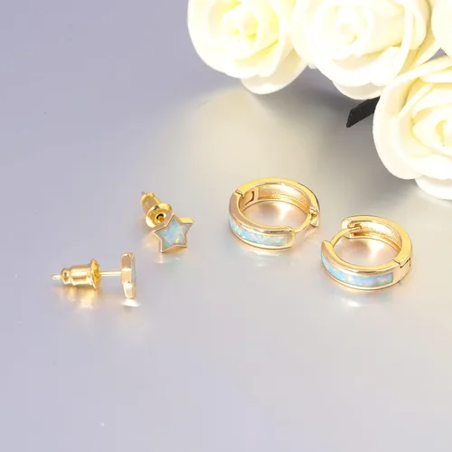 Vista 80 de CiNily Aretes Huggie de ópalo con bisagras, chapados en oro, hipoalergénicos, pequeños aretes de aro para mujeres, adolescentes, niñas, hombres
