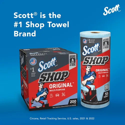 Vista 3 de Scott Original (75130) - Toallas para taller, azules, 1 rollo por paquete, 30 paquetes por caja