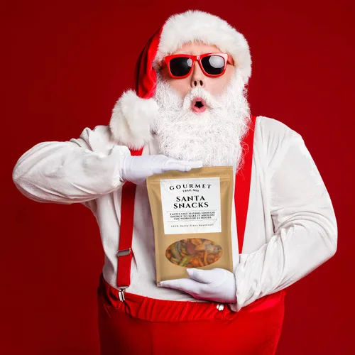 Vista 2 de Mezcla de frutos secos gourmet de Santa Snacks – Mezcla de aperitivos picantes de primera calidad para hombres y mujeres – Divertidas cestas