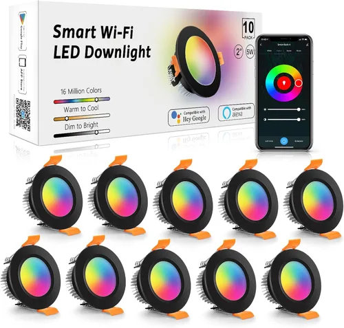 Vista 13 de LightingWill Iluminación LED empotrada de 2 pulgadas, Downlight LED inteligente WiFi, luz de techo de 5W compatible con Alexa/Google Assistant, RGB