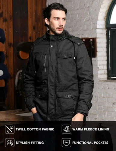 Vista 4 de Chaqueta WenVen parca de invierno con capucha extraíble cálida para hombre