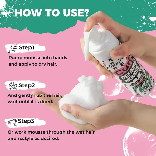 Vista 7 de immetee Mousse de pelo rizado, aceite de coco y proteína de seda para el control del encrespamiento, espuma de peinado extra para el bloqueo