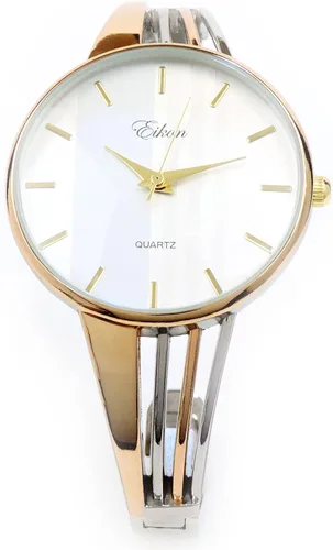 Vista 4 de FTW 2Tone Rose Silver String Style Band Reloj de pulsera de lujo para mujer, Moderno