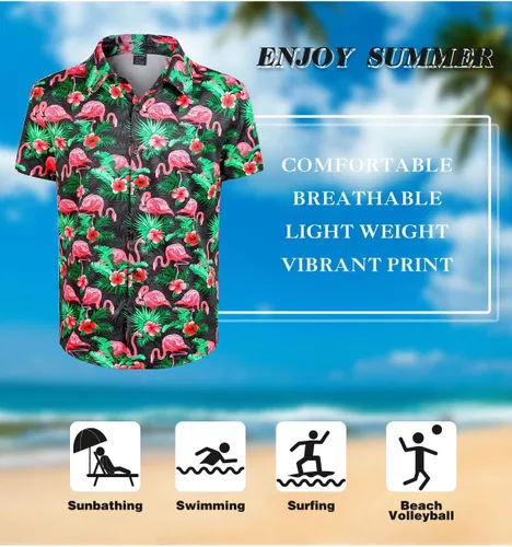 Vista 5 de LINOCOUTON Camisas hawaianas casuales de manga corta con botones para hombre
