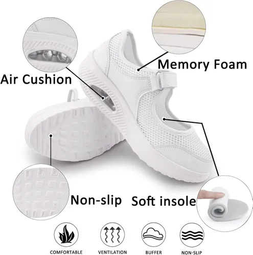 Vista 4 de Zapatos de enfermería de trabajo para mujer, antideslizantes, ajustables y transpirables, para caminar, fitness, informal, enfermería, ortopédicos