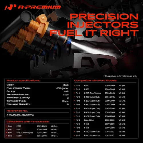 Vista 2 de A-Premium Inyectores de combustible compatibles con Ford E-150, E-250, Expedition, F-150, E-150/E-350 Club Wagon, E-350/E-450/F-250/F-350 Super