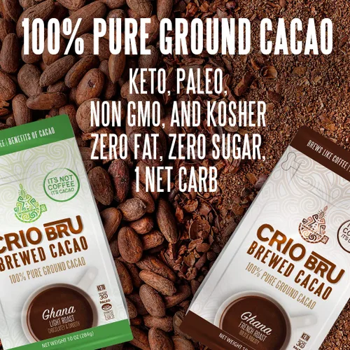Vista 9 de Crio Bru Brewed Cacao Ghana French Roast Bolsa de 1.5 libras (24 onzas) – Bebida saludable natural alternativa al café Granos de cacao molidos