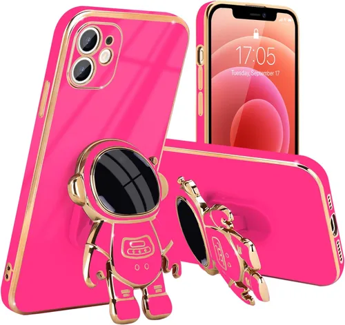 Vista 13 de Pepmune Funda compatible con iPhone 12 Bonita Diseño de Soporte de Astronauta en 3D Protección de Cámara A Prueba de Golpes Cubierta Trasera Suave