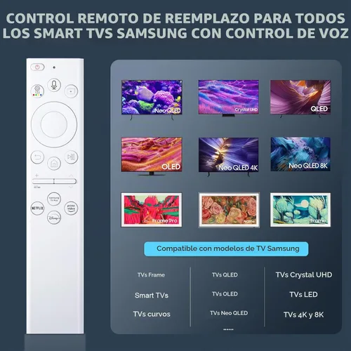 Vista 2 de Reemplazo de control remoto para Samsung Smart TV, control remoto universal para televisores inteligentes de cristal curvado Samsung Frame