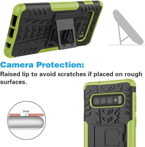 Vista 6 de Asuwish Funda de teléfono para Samsung Galaxy S10 con protector de pantalla de vidrio templado y soporte delgado, híbrida, resistente, funda Verde