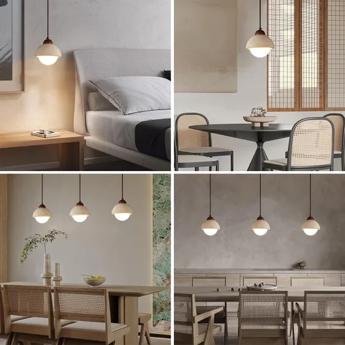 Vista 5 de Wabi Sabi - Lámpara colgante de piedra natural nórdica para isla de cocina, lámpara de suspensión de madera para comedor, mesita de noche, entrada