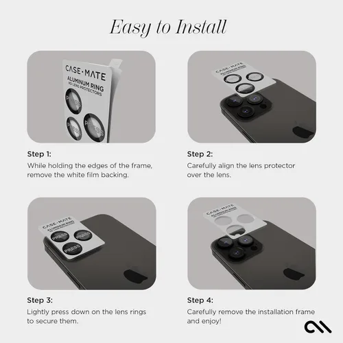 Vista 7 de Case-Mate Protector de lente de cámara con anillos de aluminio negro para iPhone 15 Pro Max/iPhone 15 Pro - Doble vidrio templado - Tecnología