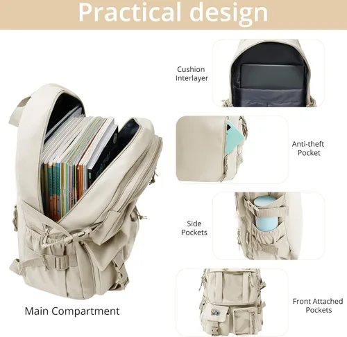 Vista 2 de AoMoon - Mochila Kawaii Linda, Mochila de Colores Pastel para Niñas y Adolescentes, Mochilas Estéticas para Estudiantes con Pin Kawaii y Accesorios