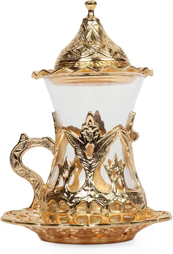 Vista 7 de Alisveristime Cakmali - Juego de té turco con 6 tazas de vidrio, 3.4 fl oz, dorado