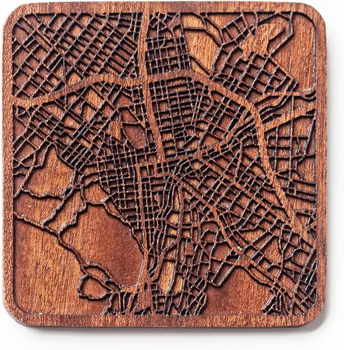 Vista 124 de Posavasos Amsterdam Map by O3 Design Studio, 1 pieza, posavasos de madera Sapele con mapa de la ciudad, hecho a mano, varias ciudades opcionales