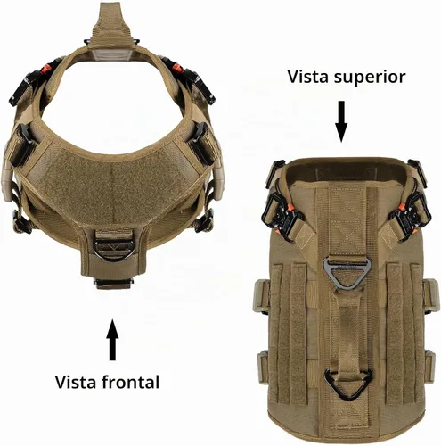 Vista 3 de ICEFANG - Arnés táctico para perro con 6 hebillas, chaleco con sistema molle con asa para perro, 3/4 del cuerpo, panel con velcro para parche