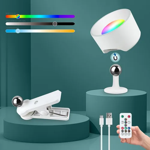Vista 9 de Adetu LED Wall Mounted Lights, Rechargeable Wall Sconces Lamp, 3 Color Temperatures & Remote, Magnetic Clamp Light 360° Rotation Dimmable Cordless