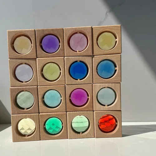 Vista 3 de 16 bloques de gemas de madera acrílica, juguetes apilables coloridos acrílicos brillantes, juguetes educativos Montessori de extremo abierto
