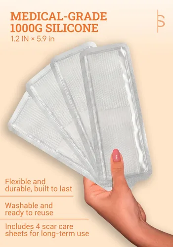 Vista 3 de BeShapy - Hojas de silicona reutilizables para cicatrices 4 hojas de silicona duraderas y transpirables para cicatrices Cinta de silicona