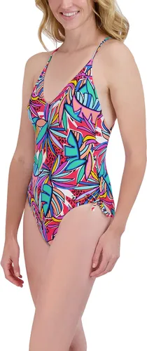 Vista 2 de BCBGeneration Traje de baño estándar de una pieza para mujer, cuello en V, control de abdomen, secado rápido