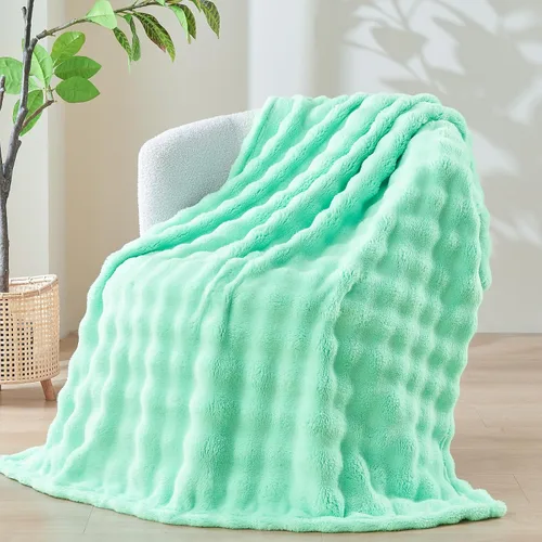 Vista 9 de NEWCOSPLAY Manta para Sofá Aqua Súper Suave de Franela Polar 3D Burbuja Ligera Manta de Cama para Uso en Todas las Estaciones (Aqua, Throw(50"x60"))