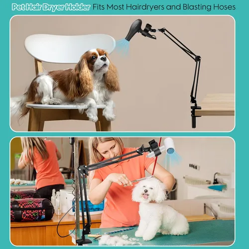Vista 2 de Soporte para secador de pelo para perros, soporte para secadora de pelo para mascotas, soporte giratorio de 360° para secadora de mascotas
