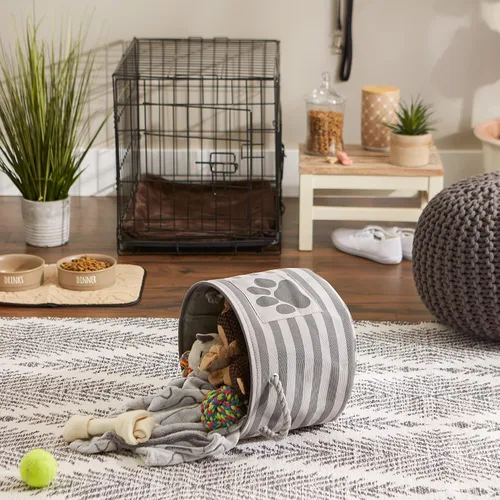 Vista 42 de Bone Dry - Cesta de almacenamiento para mascotas, diseño de parche de pata rayado, aguamarina, rectángulo pequeño