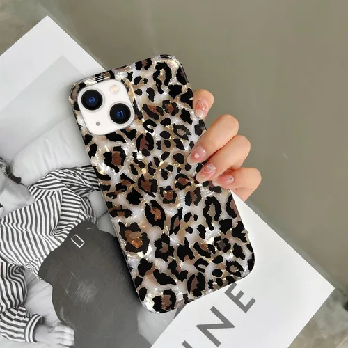 Vista 6 de J.west - Funda compatible con iPhone 14, elegante y brillante, translúcida y transparente, con estampado vintage de leopardo, de silicona suave