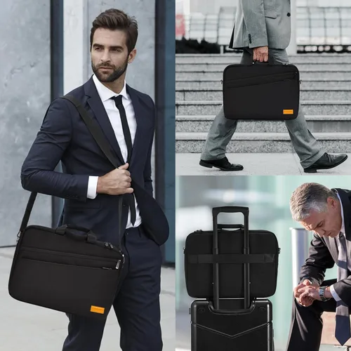 Vista 2 de bagasin Bolsa de hombro para computadora portátil de 15, 15.6 y 16 pulgadas, maletín de tela repelente al agua, ligero toploader, casual de negocios