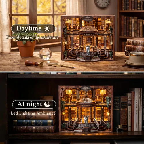 Vista 3 de SUNNINO Kit de rincón de libros, kit de casa en miniatura en 3D, rompecabezas de madera en 3D, kits de rincón de libros para adultos con luces LED