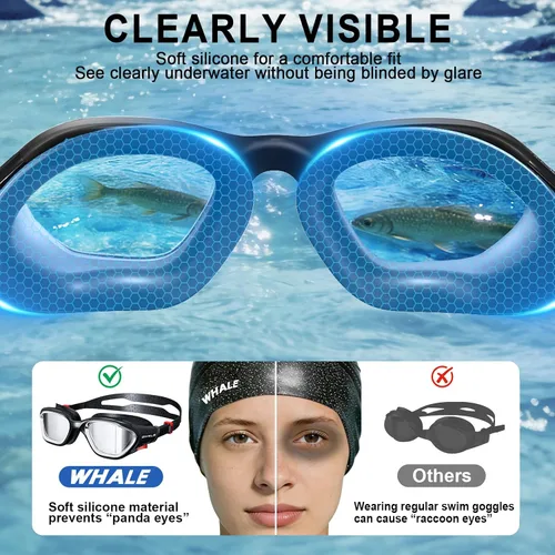 Vista 7 de Whale Gafas de natación polarizadas antiniebla, unisex, 100% protección UV, gafas antivaho de alta definición, visión de gran angular