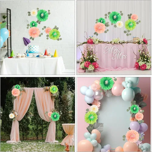 Vista 5 de Lincia 40 piezas de flores gigantes de papel y hojas artificiales de eucalipto, flores de papel grandes para decoración de pared, hojas sintéticas