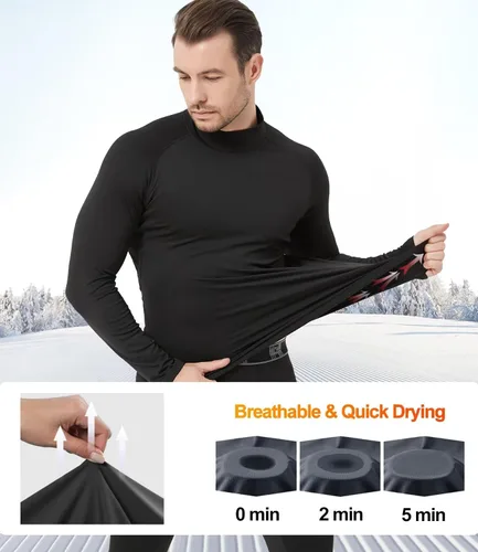 Vista 3 de Paquete de 4 camisas térmicas de compresión de manga larga con cuello alto para hombre
