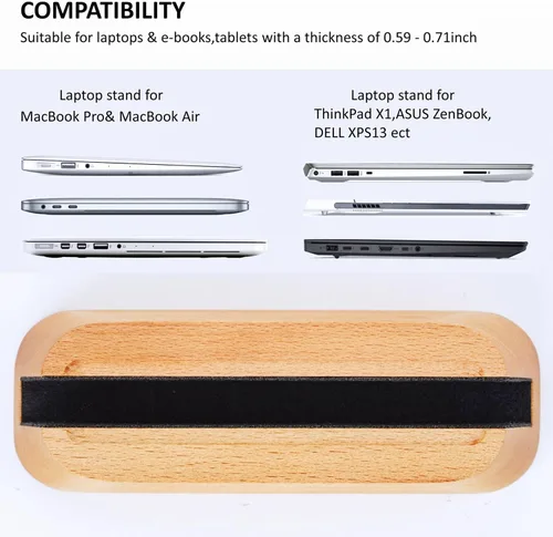 Vista 4 de ACODE Soporte vertical de madera para computadora portátil para escritorio, compatible con MacBook Pro Air, superficies, ranura de almacenamiento
