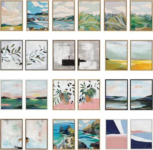 Vista 6 de Kate and Laurel Sylvie Lake Huron I and II - Juego de arte de pared en lienzo enmarcado de lino neutro por Nikita Jariwala; 2 piezas de 18 x 24