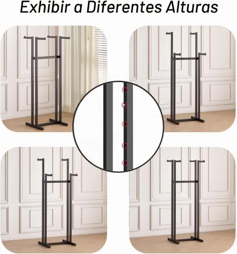 Vista 2 de Percheros de Ropa Negros con 4 Brazos Rectos, Perchero de Metal para Colgar Ropa, Perchero Independiente Heavy Duty, 46" a 63" de Altura Ajustable