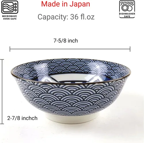 Vista 3 de JapanBargain 4694 - Juego de 2 cuencos de sopa y cucharas japonesas grandes de porcelana japonesa, cuencos de ramen con patrón de gato de la suerte
