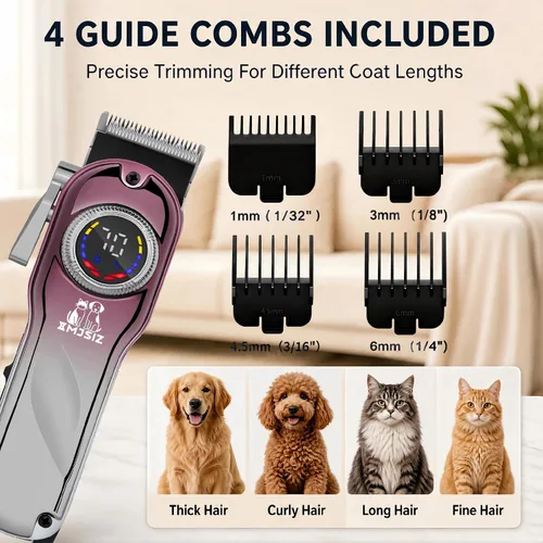 Vista 4 de Cortapelos para perros pequeños y medianos, kit de aseo inalámbrico Rosa