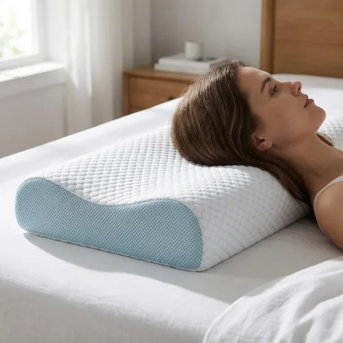 Vista 2 de Almohada cervical ergonómica de espuma viscoelástica de contorno, almohada ortopédica de apoyo para el cuello para aliviar el dolor de cuello, funda