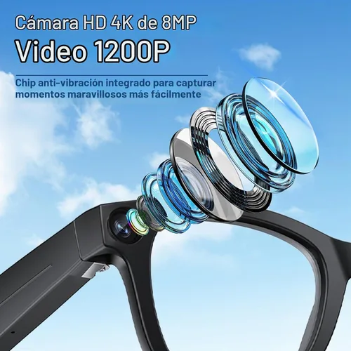Vista 2 de TREEFIA Lentes inteligentes AI con cámara HD 1080P, traducción en tiempo real AI, audio Bluetooth, lentes inteligentes con cámara, grabadora